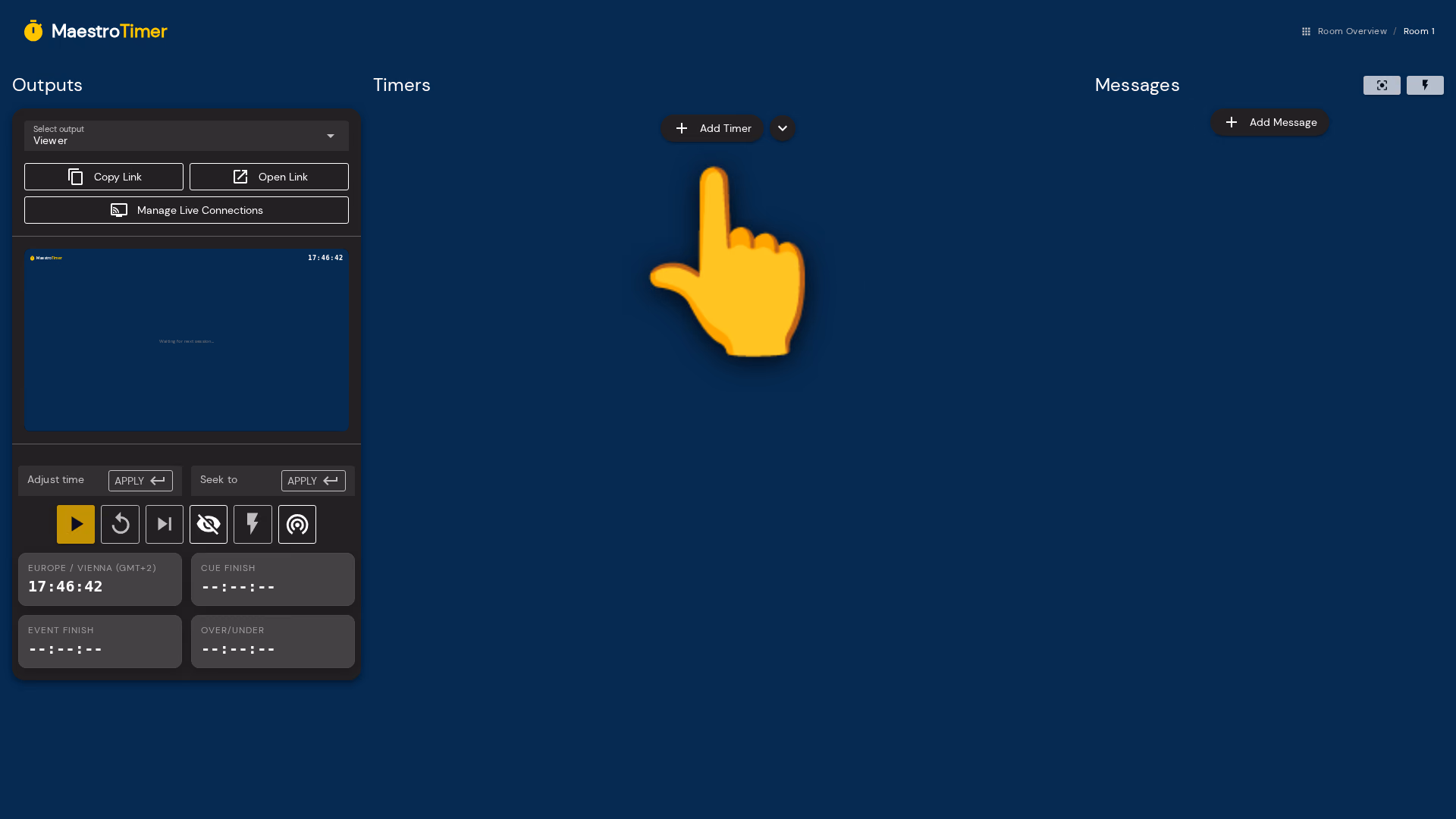 The timer app with no timers yet, and the Add Timer button