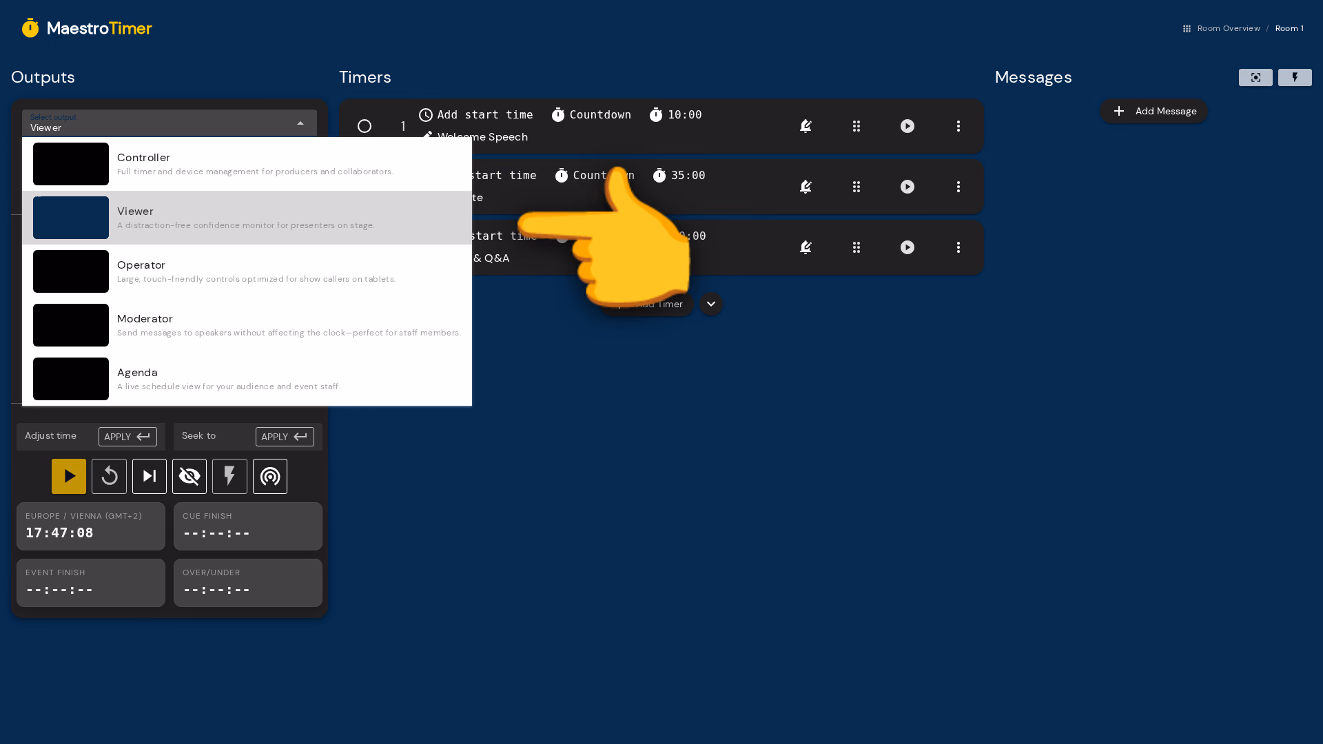 The menu for choosing which view to share, with the viewer link highlighted