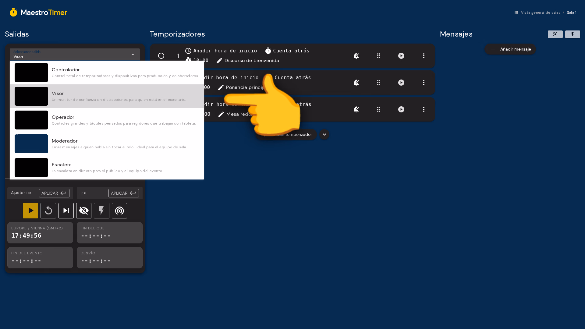 El menú para elegir qué vista compartir, con el enlace del visor resaltado