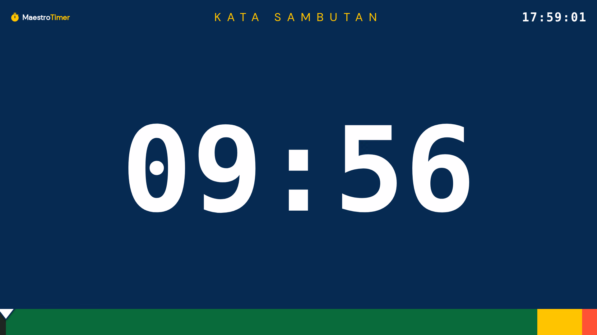 Output layar: countdown layar penuh menunjukkan 09:56 di bawah nama timer