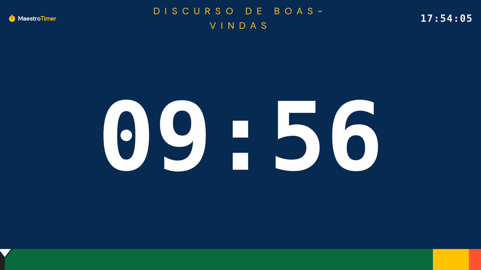 A saída do visualizador: uma contagem em tela cheia marcando 09:56 abaixo do nome do cronômetro